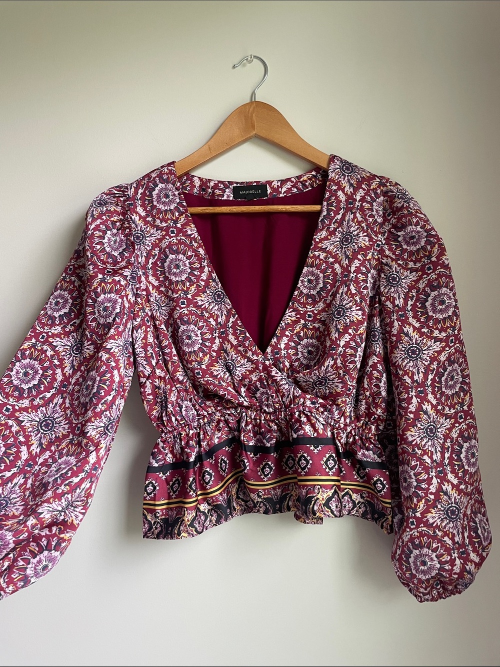 Majorelle Boho Floral Wrap Peplum Blouse Puff Sleeve Size S Revolve
